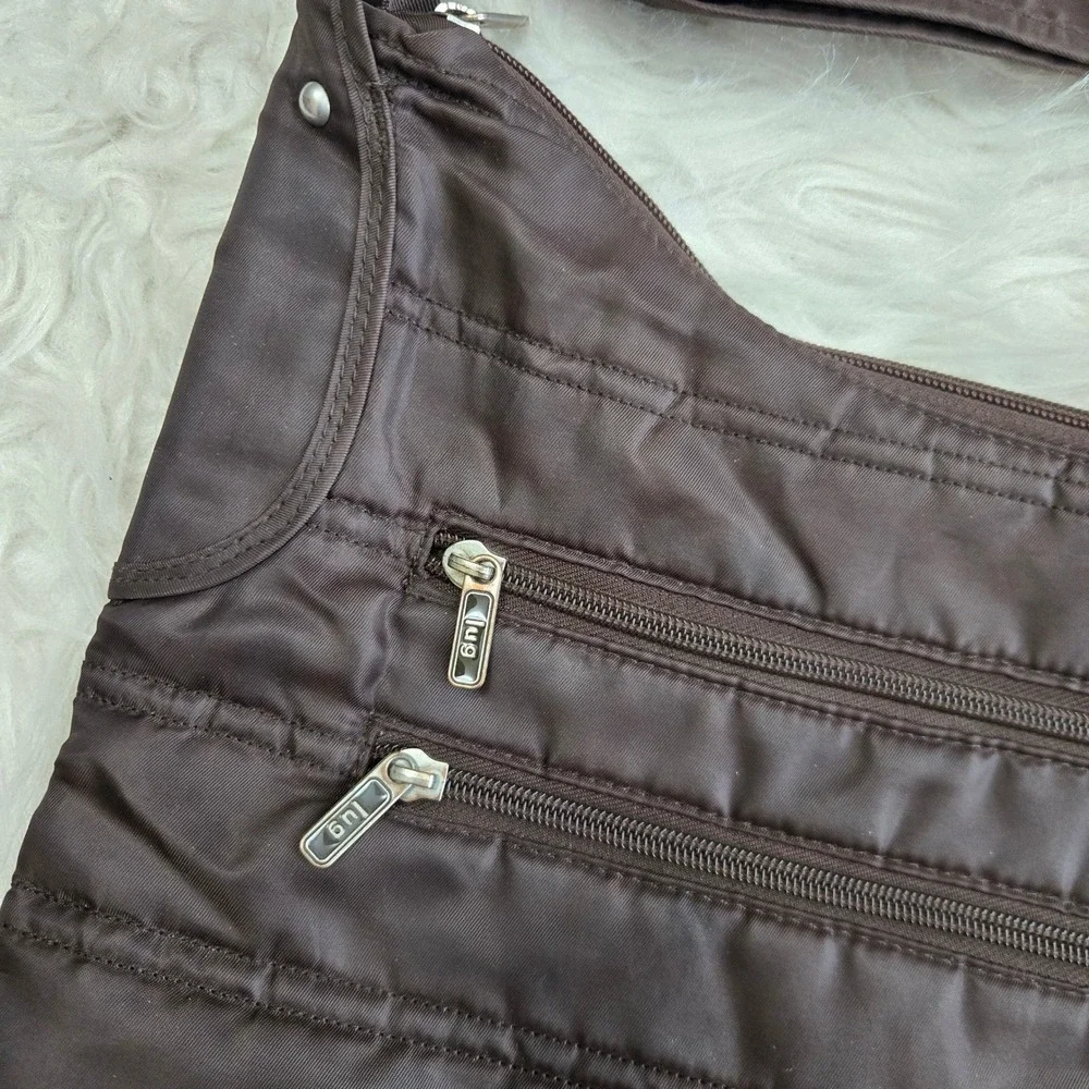 Lug Brown Quilted Crossbody Messenger Bag Travel‎ Organizer Water Bottle Pocket